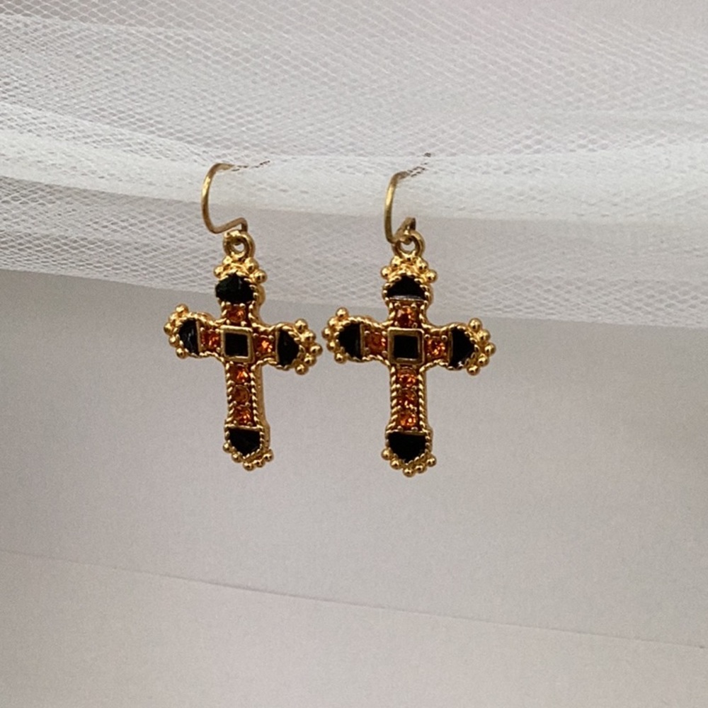 Vintage Edgar Berebi enamel and crystal dangle earrings, 1980s